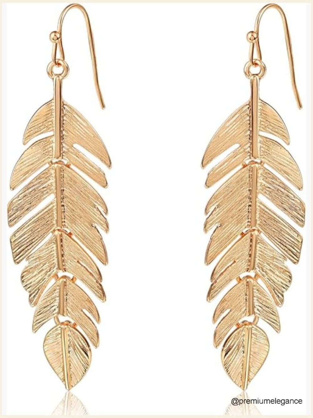 Long Dangle Boho Feather Drop Earrings Gold Silver Rose Tone
